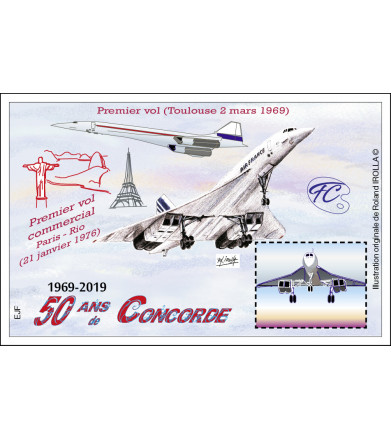 FEUILLET COMMEMORATIF 50 ANS 1° VOL CONCORDE