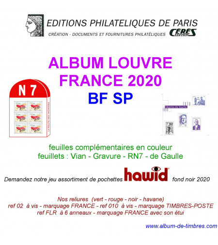Feuilles France Louvre 2020 pour blocs Gravure - de Gaulle et feuillets Boris Vian - RN7