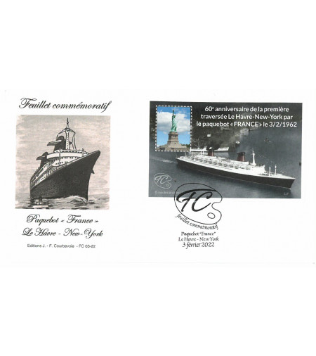 FEUILLET COMMEMORATIF 60 ANS PAQUEBOT FRANCE