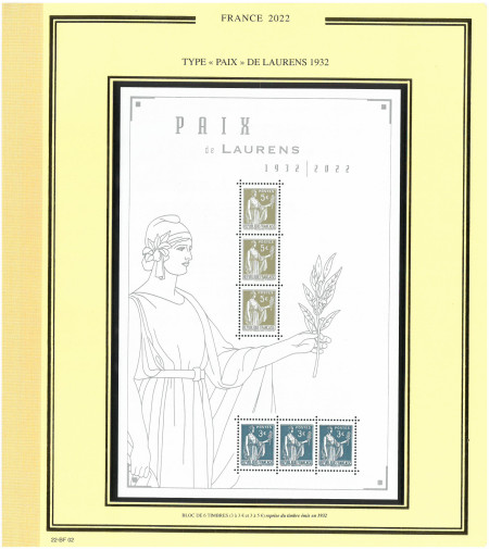 Feuilles Présidence 2022 BF spéciaux Portraits philatélistes + Type Paix de Laurens