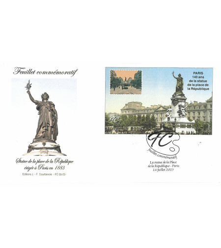 FEUILLET COMMEMORATIF PARIS LA STATUE PLACE REPUBLIQUE